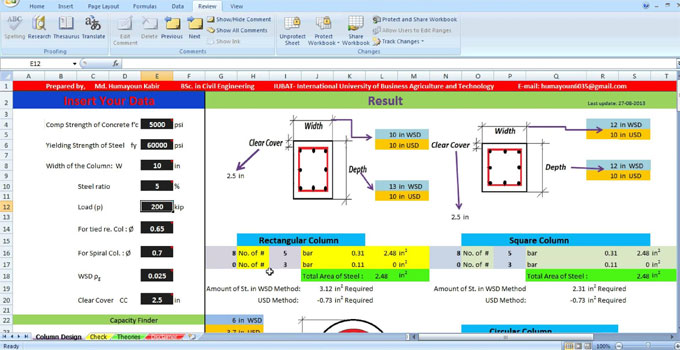 How to design a beam in excel with coefficient method