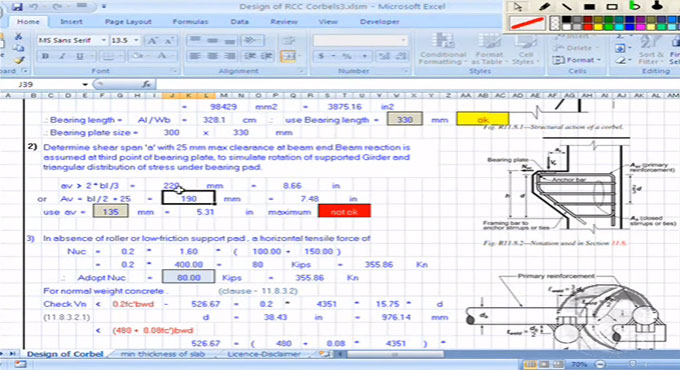 How to make design of concrete corbel with spreadsheet