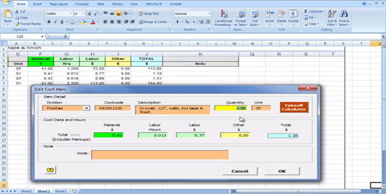 Construction Estimator - using the Constructions MasterFormat