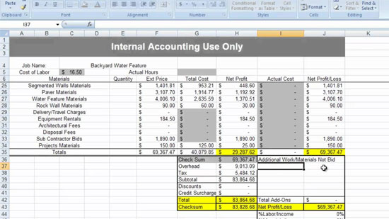 Estimate landscaping sheet